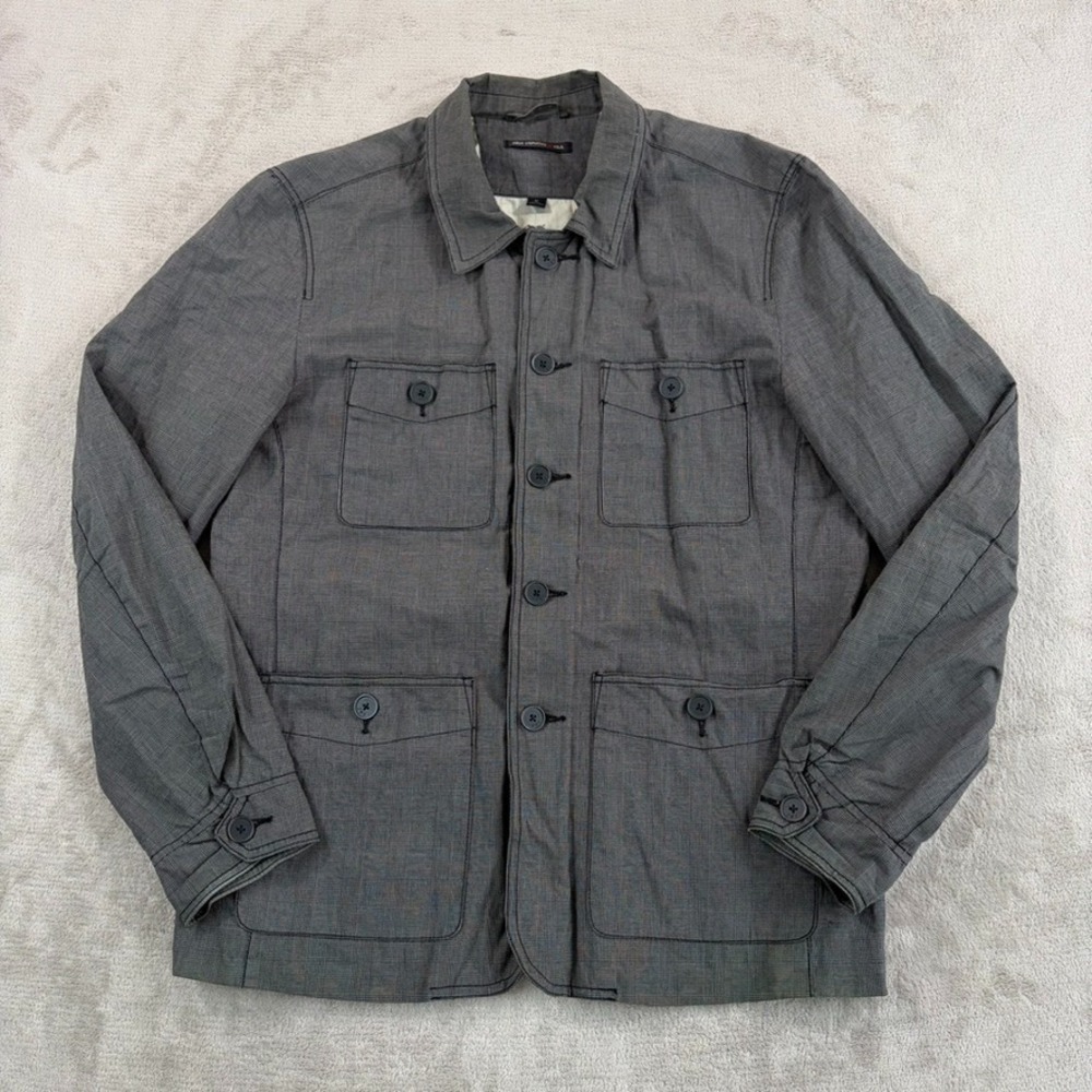 JOHN VARVATOS USA Chore Barn Coat Jacket in Grey Linen Blend Men XL Peace Logo